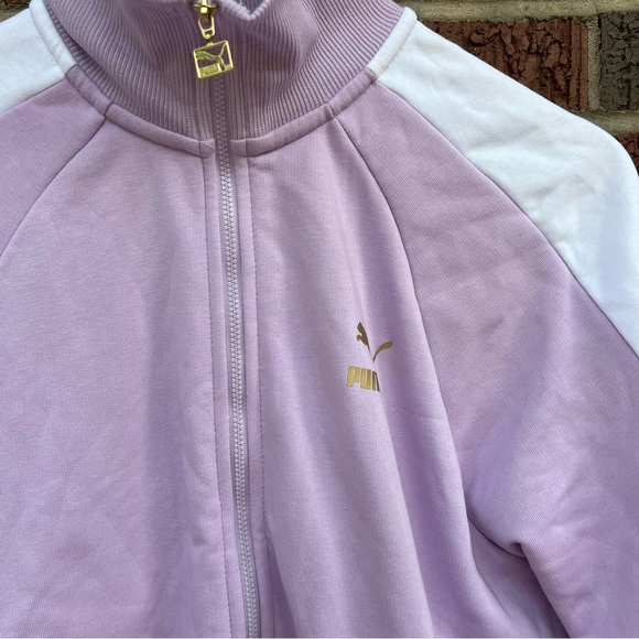 PUMA Lavender and White Varsity Striped Silver Rhinestone Full Zip Up Jacket - Picture 2 of 6